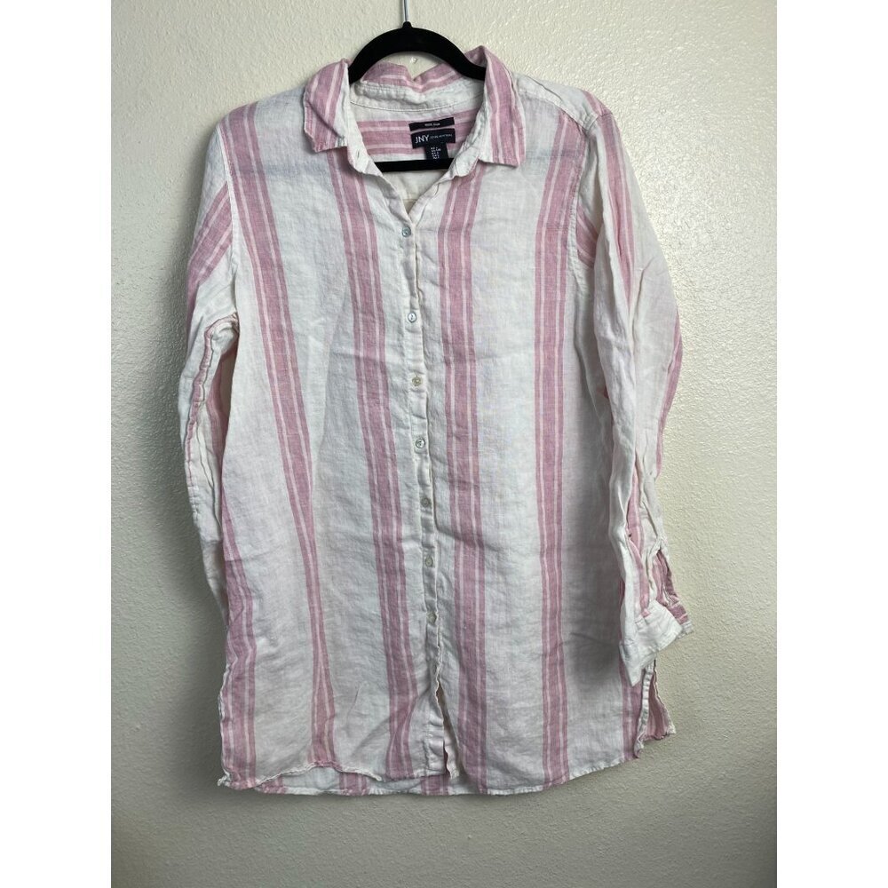 JNY Linen Tunic Shirt Top‎ Womens size Large Button Pink Vacation lagenlook